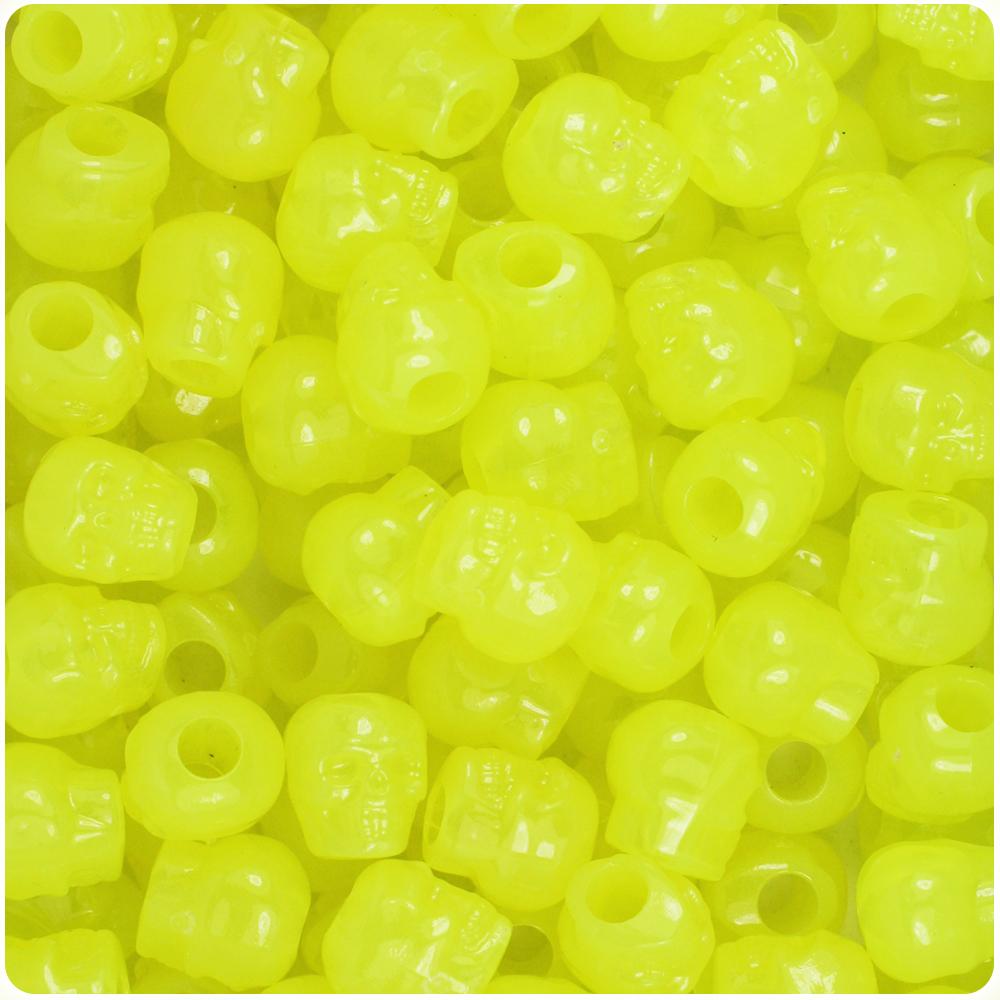 Yellow Glow 11mm Skull Pony Beads (30pcs)
