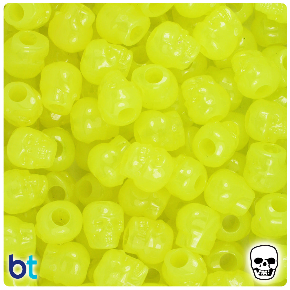 Yellow Glow 11mm Skull Pony Beads (150pcs)