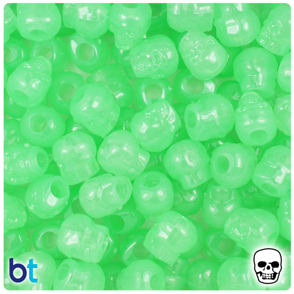 Green Glow 11mm Skull Pony Beads (150pcs)