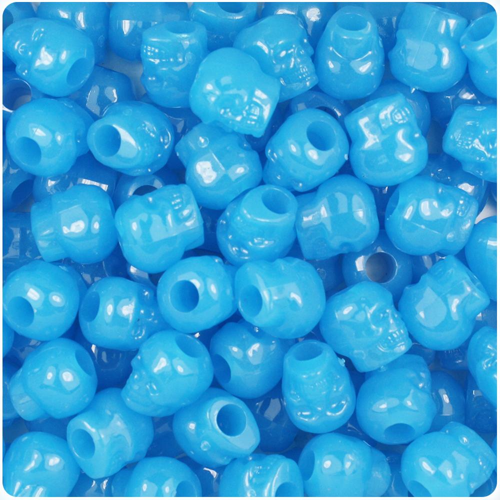 Blue Glow 11mm Skull Pony Beads (30pcs)