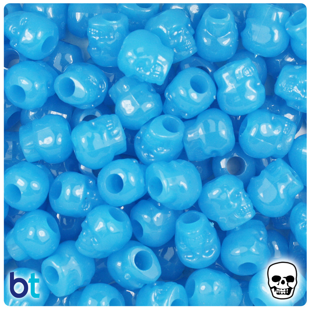 Blue Glow 11mm Skull Pony Beads (150pcs)