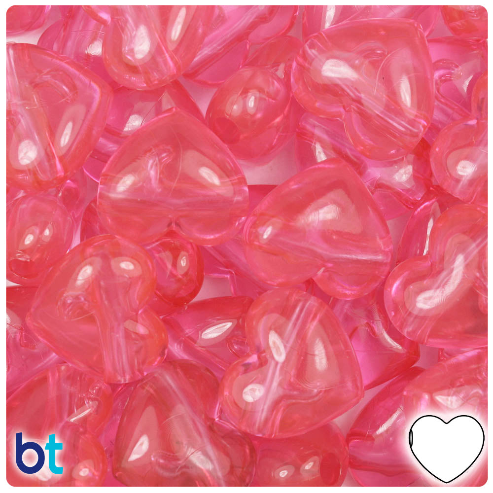 Pink Transparent 18mm Heart Pony Beads (24pcs)