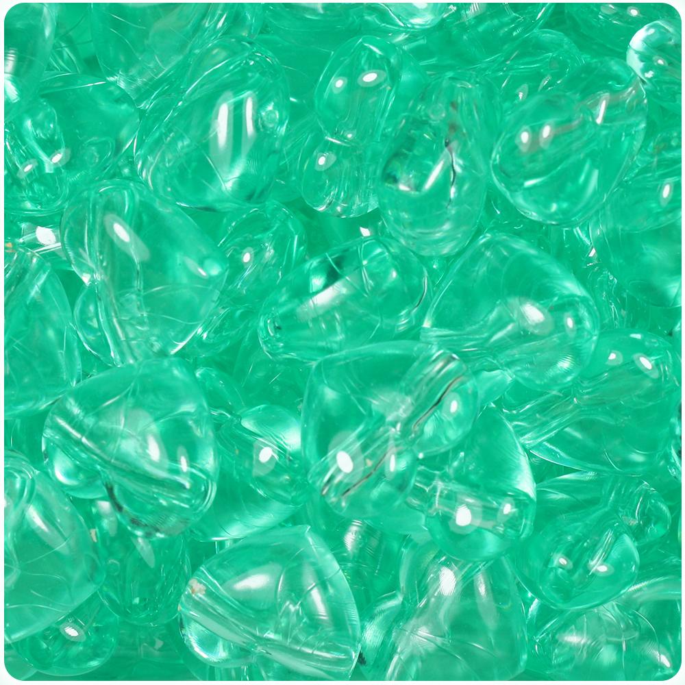 Green Aqua Transparent 18mm Heart Pony Beads (8pcs)