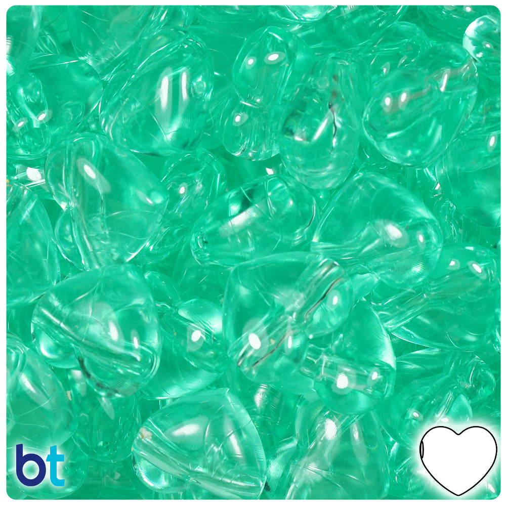 Green Aqua Transparent 18mm Heart Pony Beads (24pcs)
