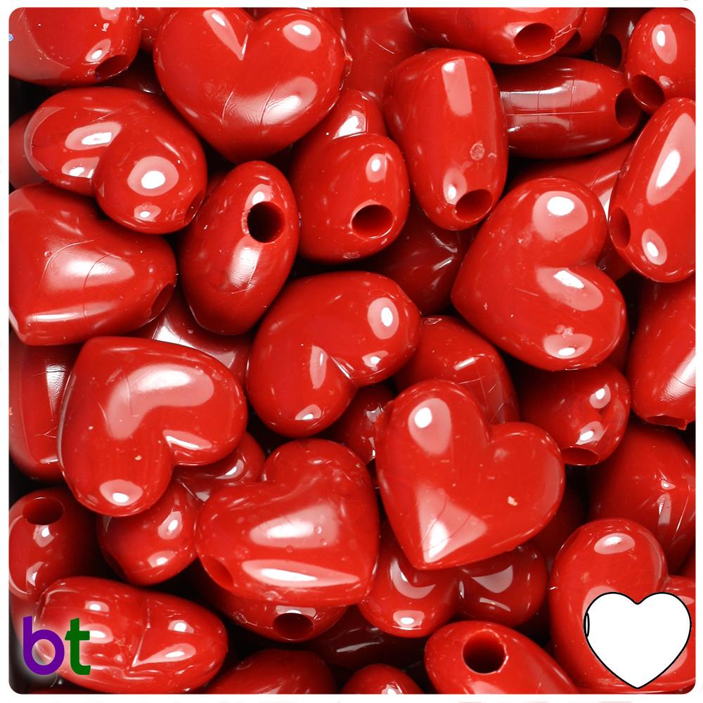 Red Opaque 18mm Heart Pony Beads (8pcs)