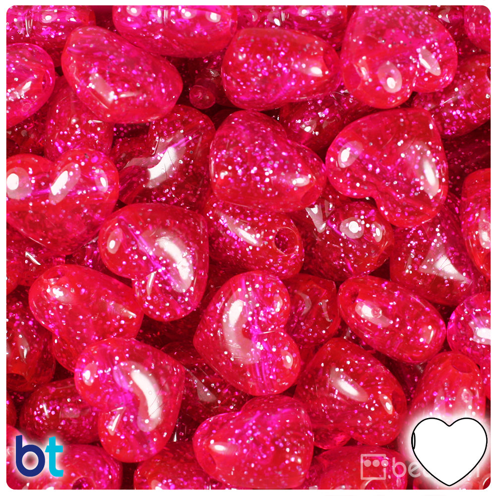 Bright Pink Sparkle 18mm Heart Pony Beads (24pcs)