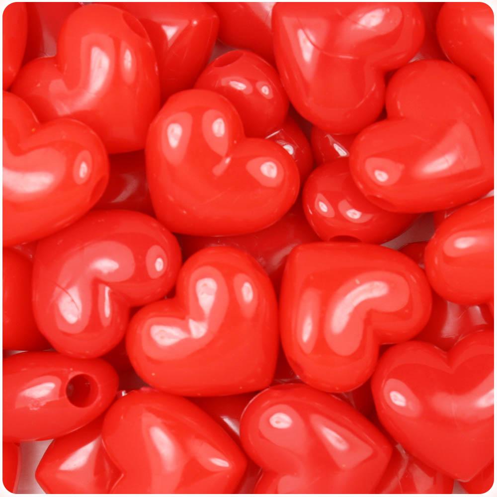 Bright Red Opaque 18mm Heart Pony Beads (8pcs)