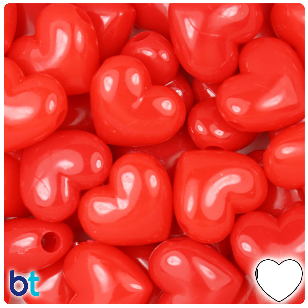 Bright Red Opaque 18mm Heart Pony Beads (24pcs)