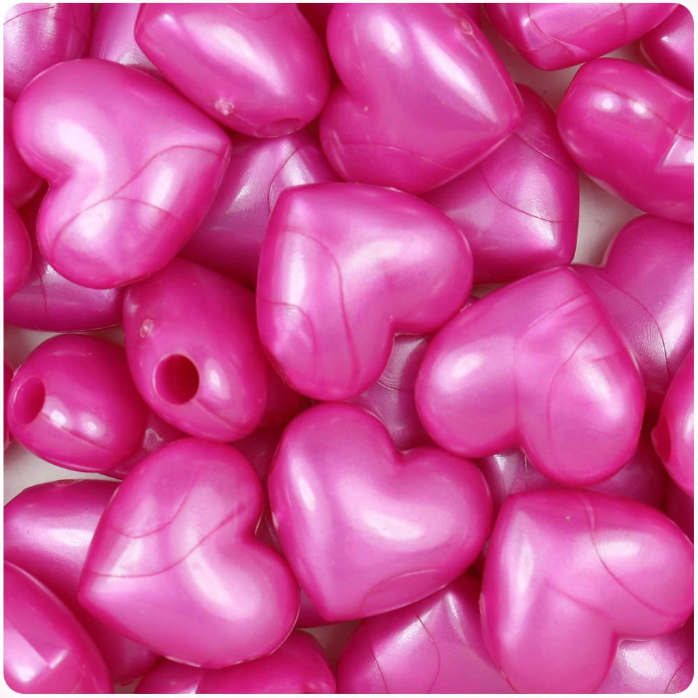 Hot Pink Pearl 18mm Heart Pony Beads (8pcs)