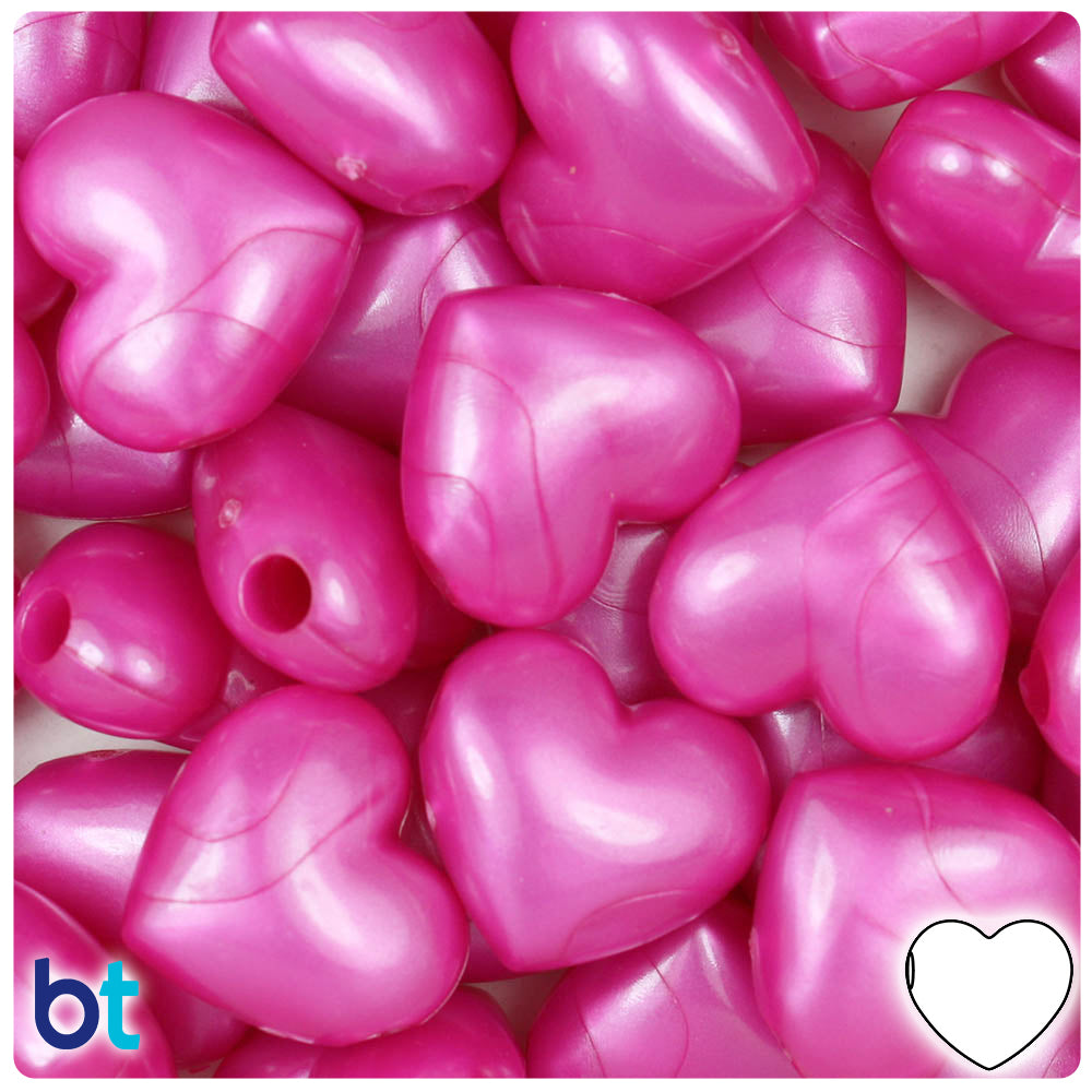 Hot Pink Pearl 18mm Heart Pony Beads (24pcs)