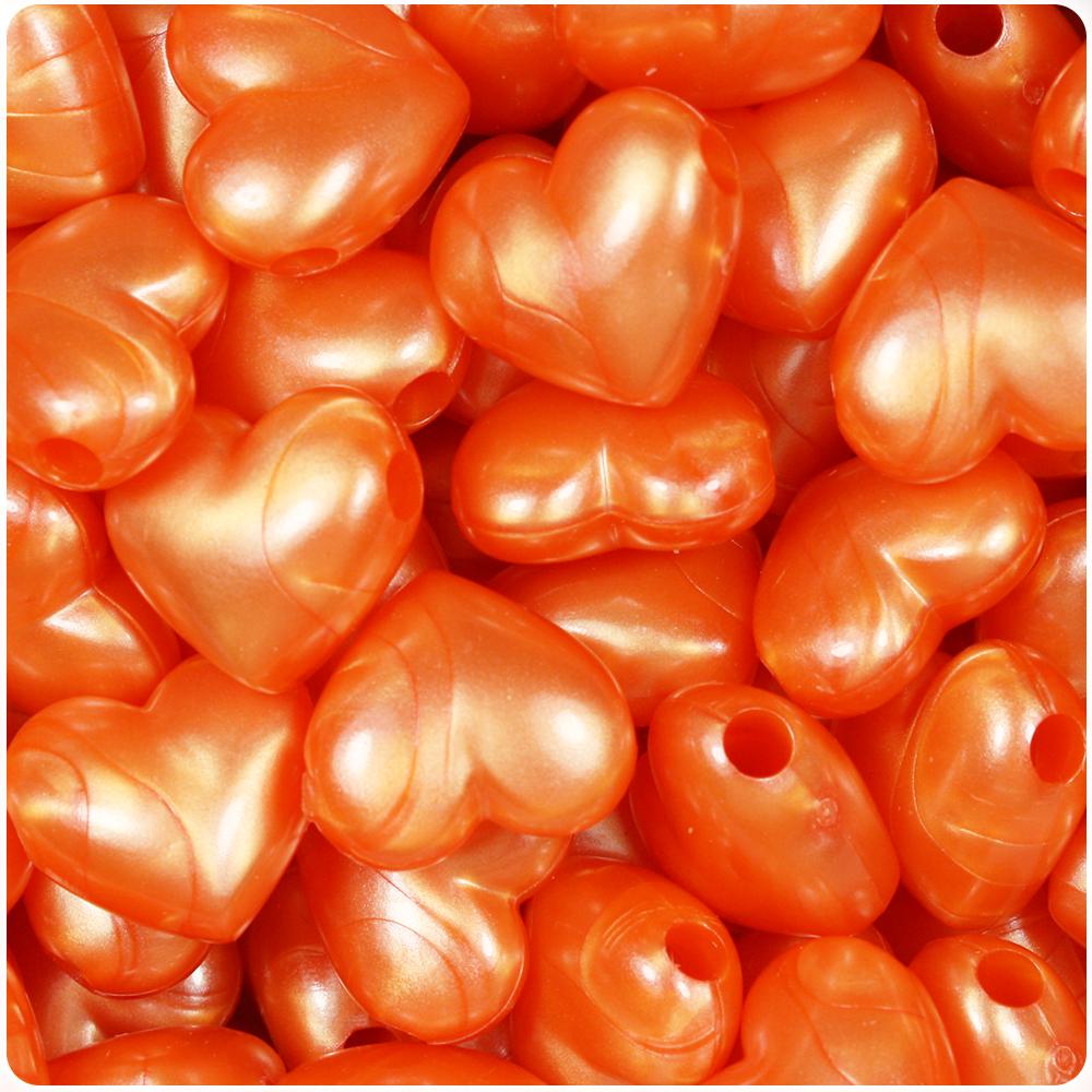 Orange Pearl 18mm Heart Pony Beads (8pcs)