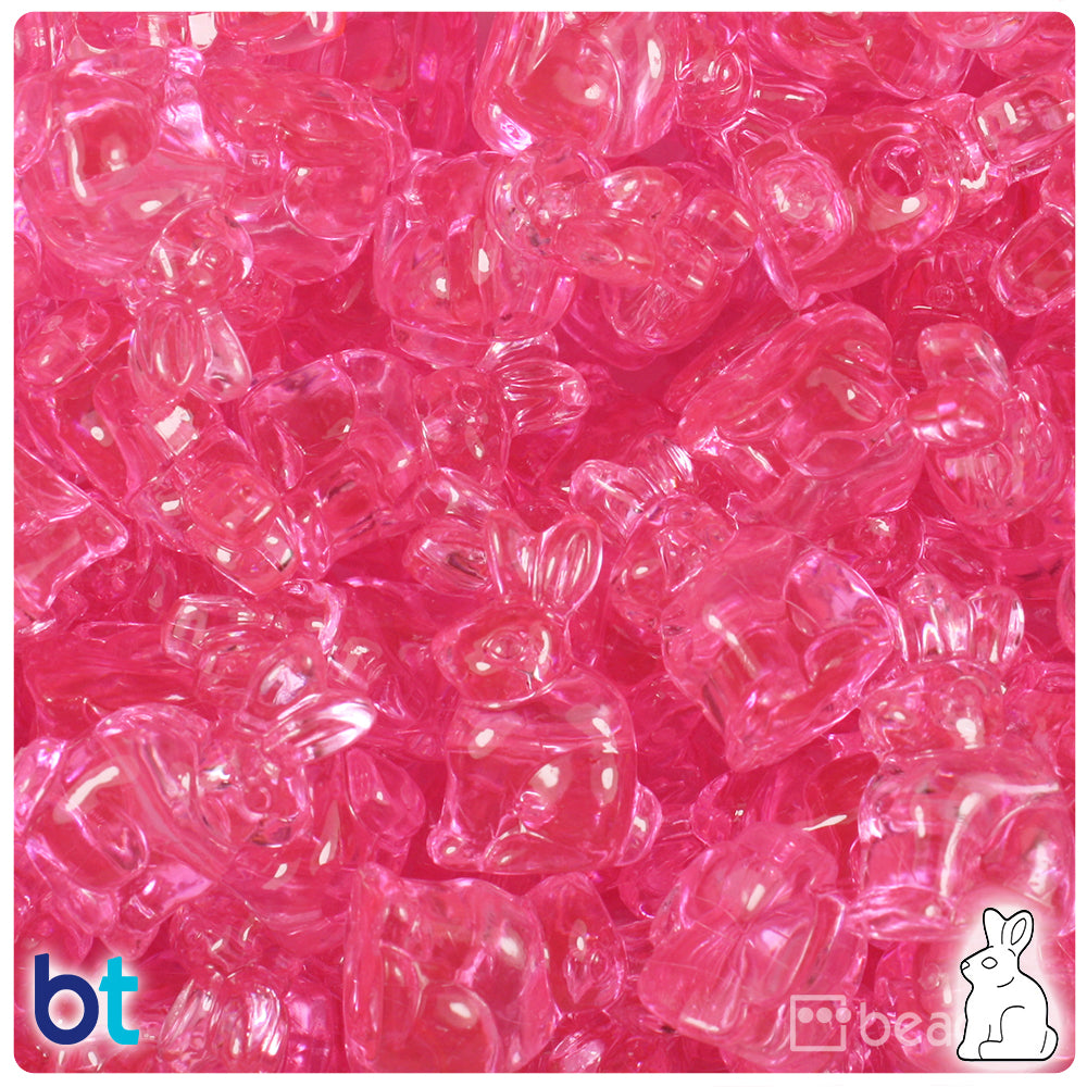 Pink Transparent 24mm Bunny Rabbit Pony Beads (24pcs)