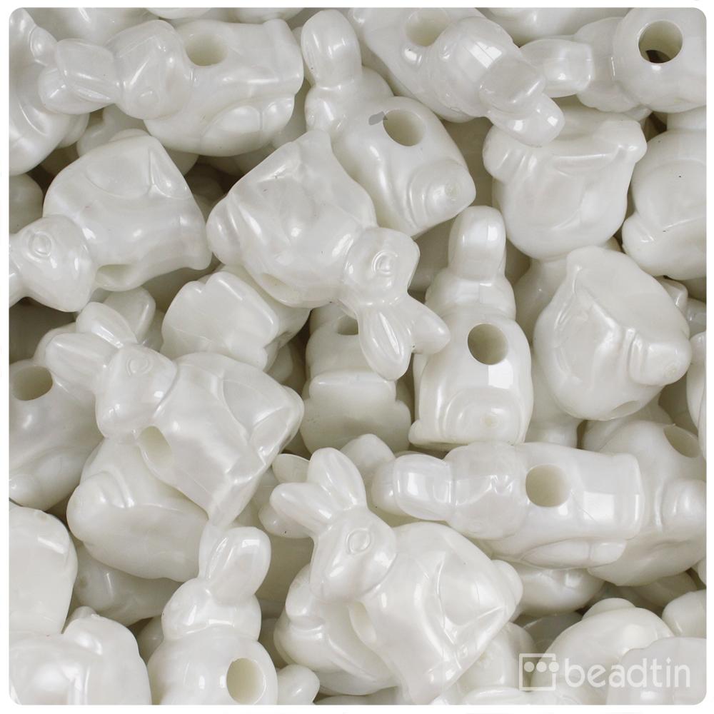 White Pearl 24mm Bunny Rabbit Pony Beads (8pcs)