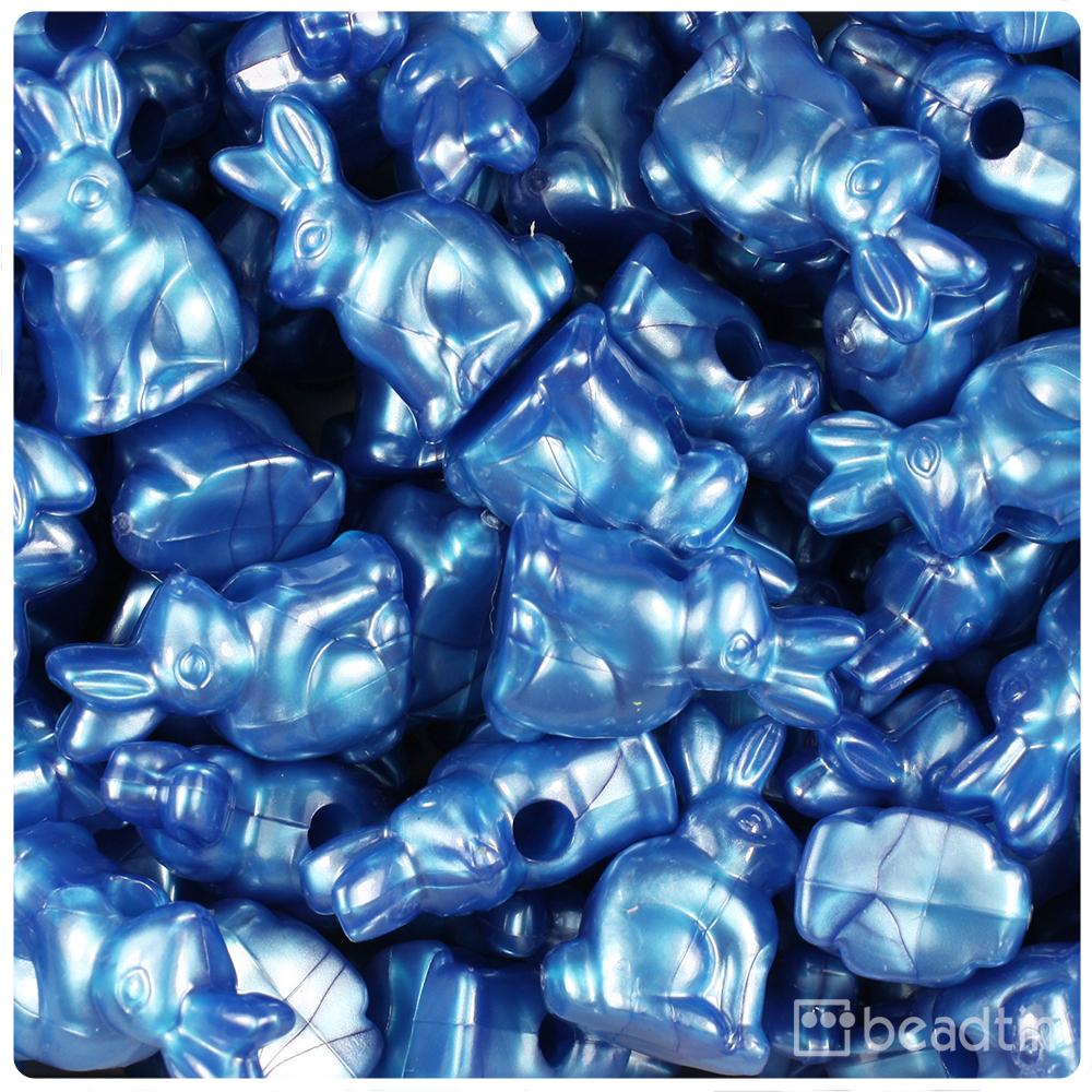 Dark Blue Pearl 24mm Bunny Rabbit Pony Beads (8pcs)