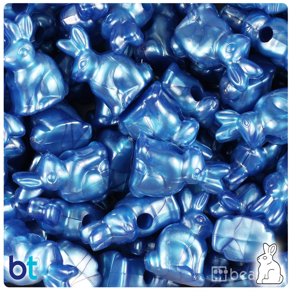 Dark Blue Pearl 24mm Bunny Rabbit Pony Beads (24pcs)