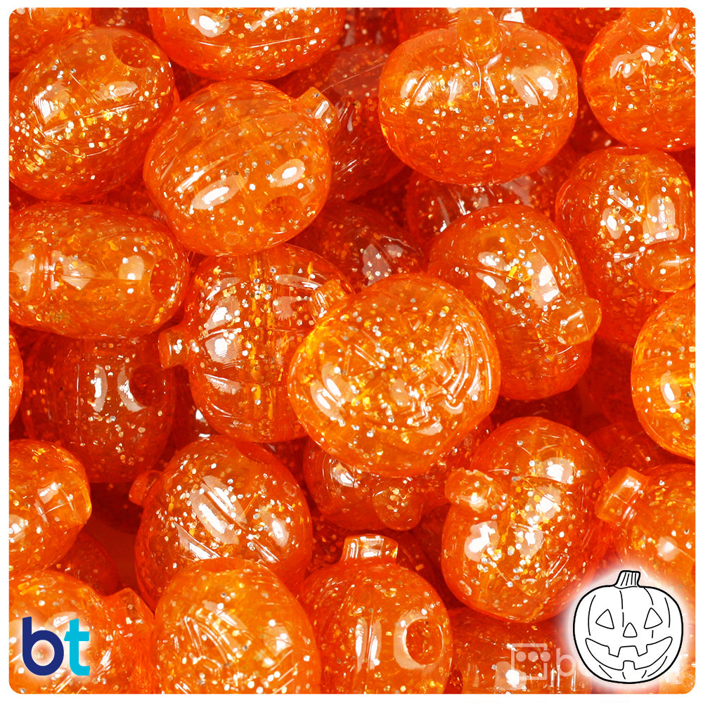 Orange Sparkle 20mm Jack O Lantern Pony Beads (24pcs)