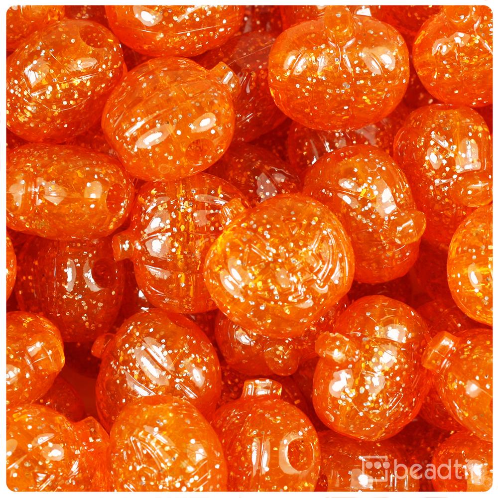 Orange Sparkle 20mm Jack O Lantern Pony Beads (8pcs)