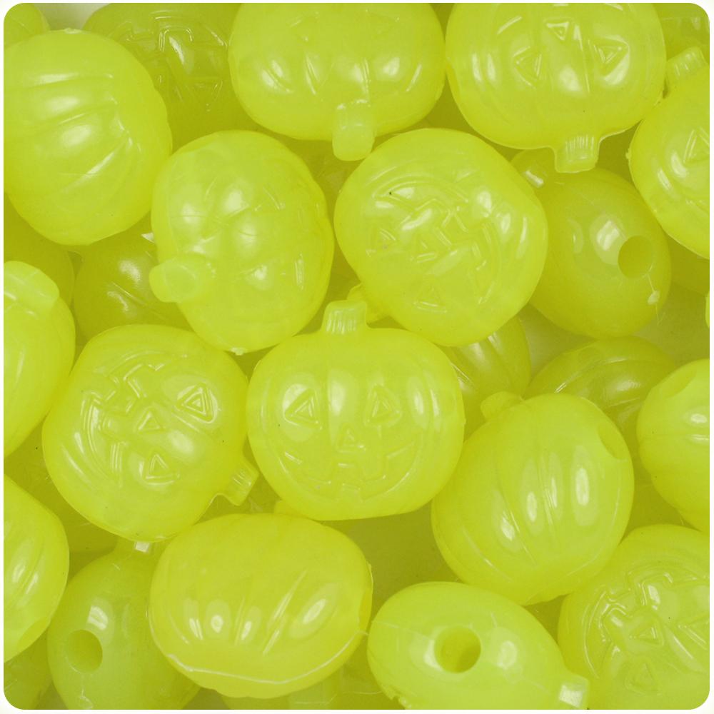 Yellow Glow 20mm Jack O Lantern Pony Beads (8pcs)
