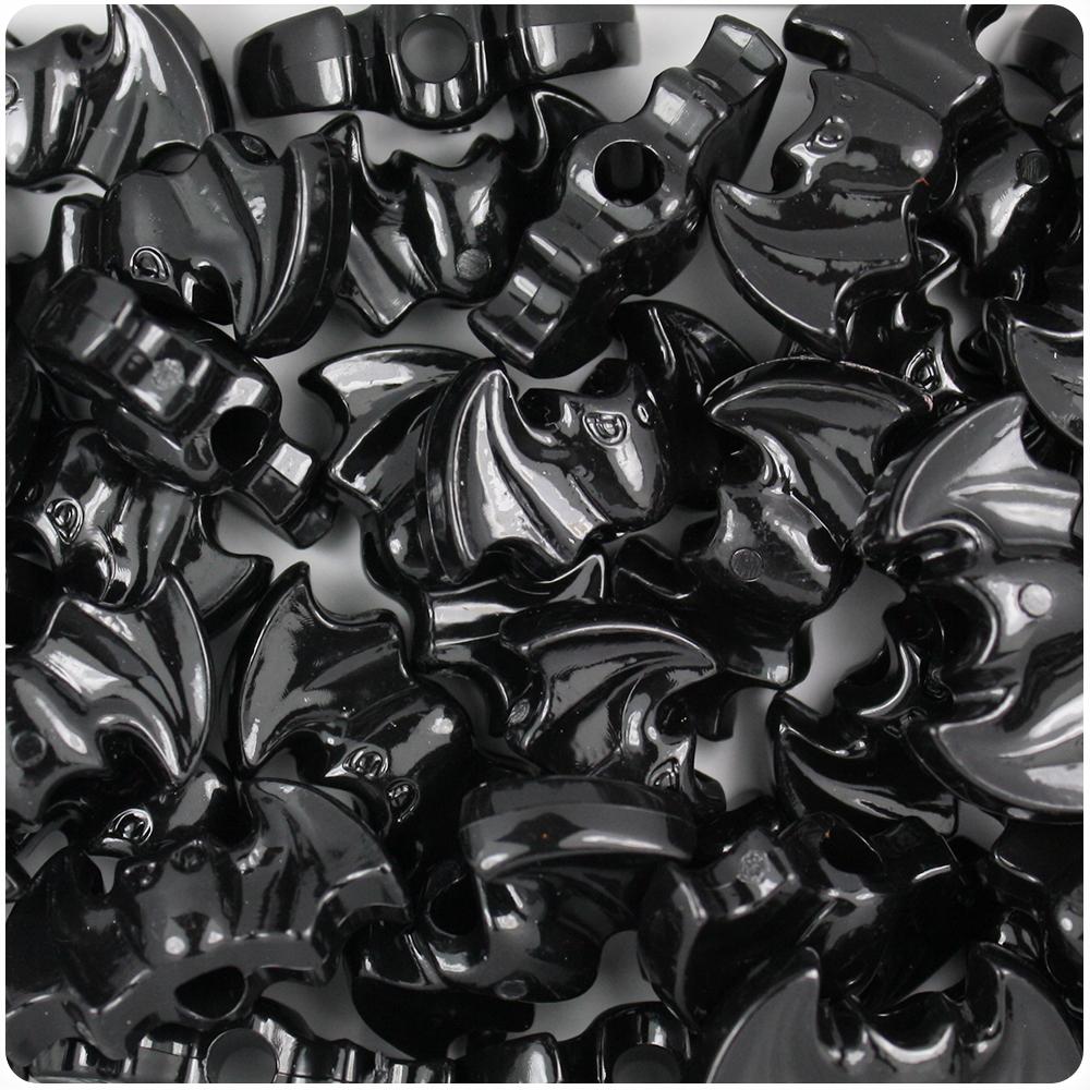 Black Opaque 25mm Bat Pony Beads (8pcs)