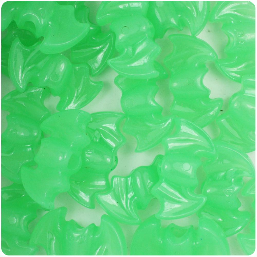 Green Glow 25mm Bat Pony Beads (8pcs)