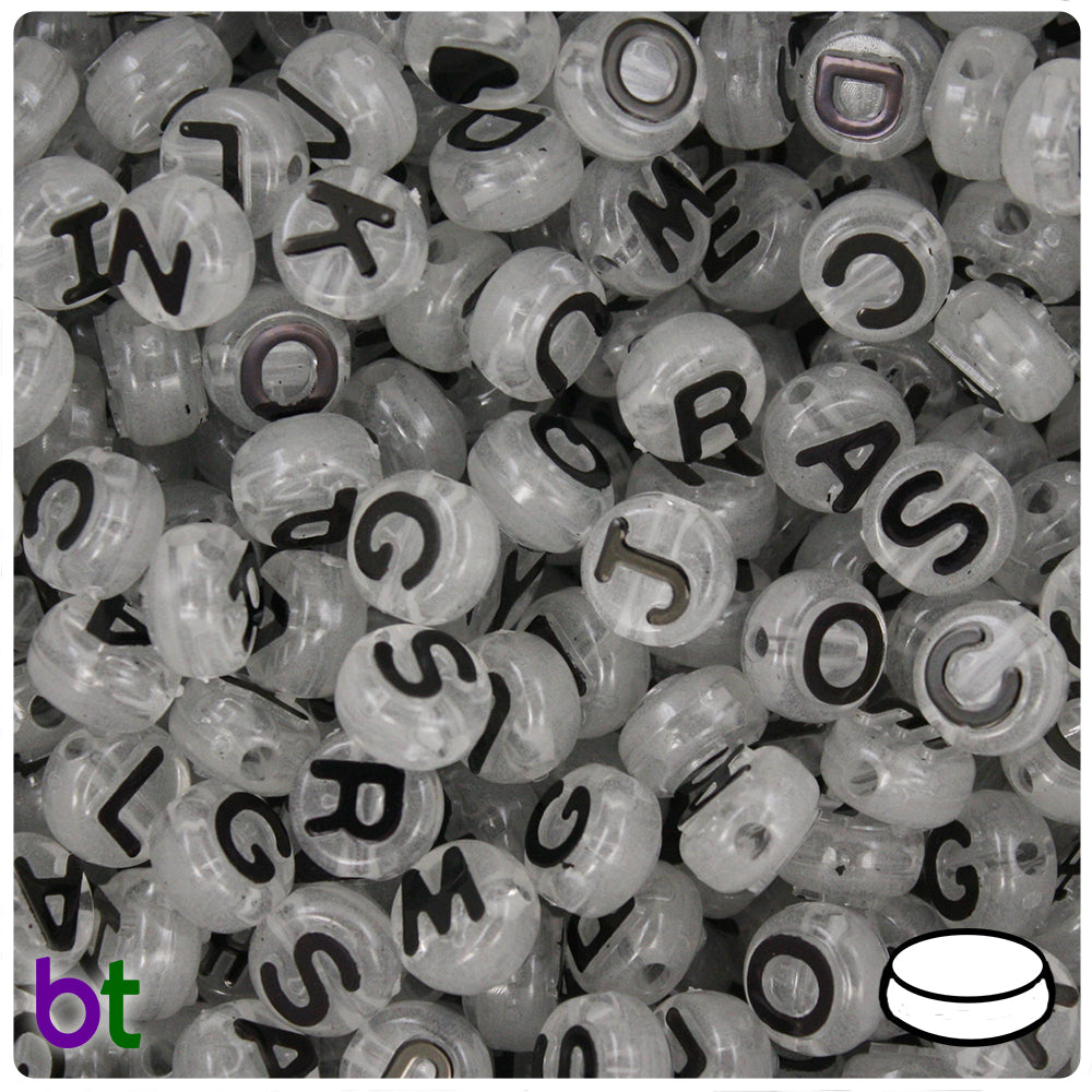 Night Glow-in-the-Dark 10mm Coin Alpha Beads - Black Letter Mix (144pcs)