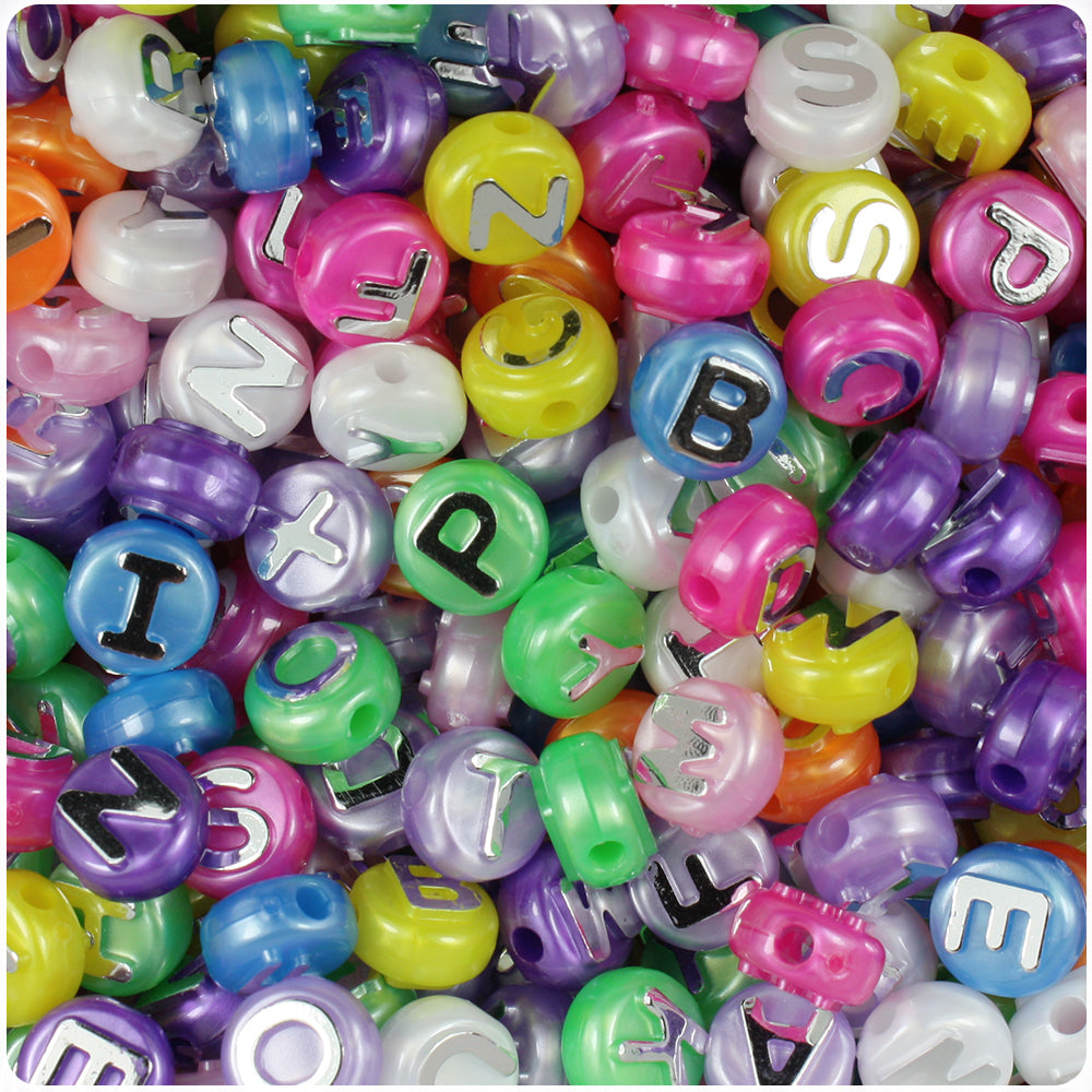 Pearl Mix 10mm Coin Alpha Beads - Silver Letter Mix (144pcs)