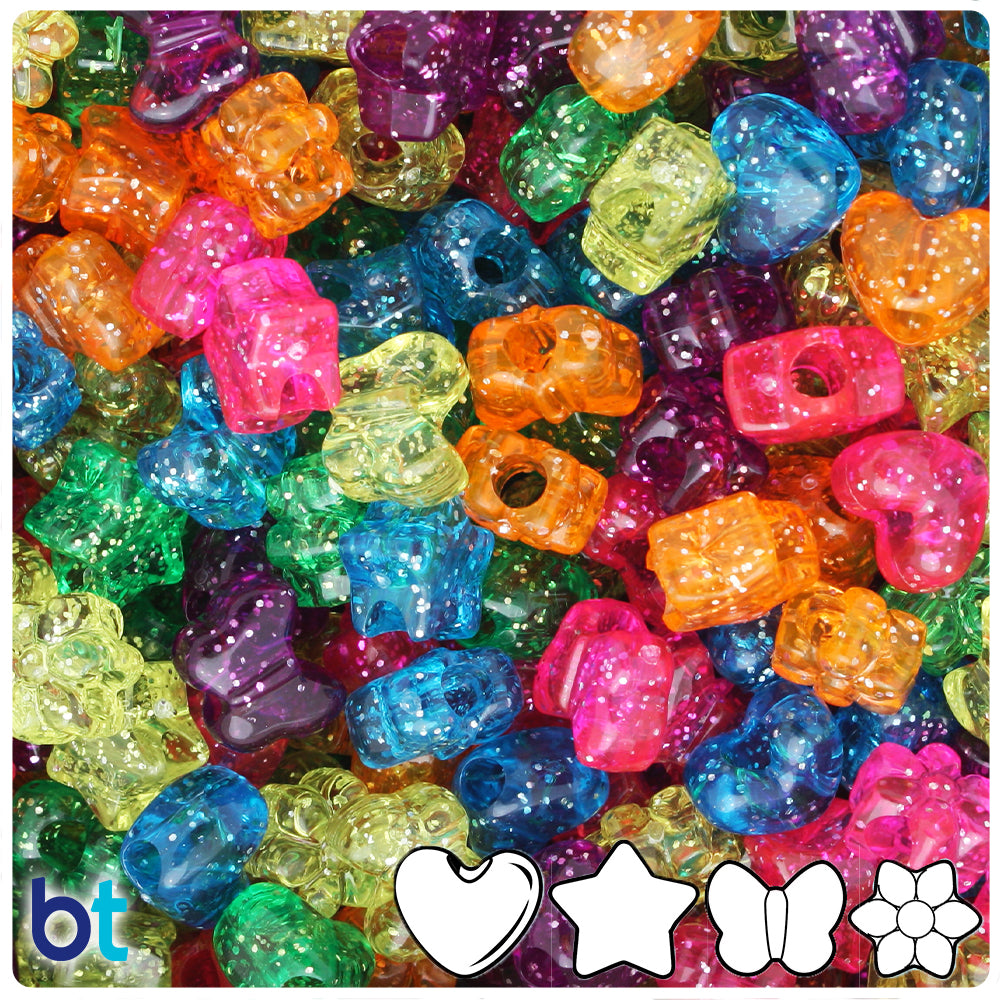 Jelly Sparkle Mix 13mm Small Shape Mix Pony Beads (1oz)