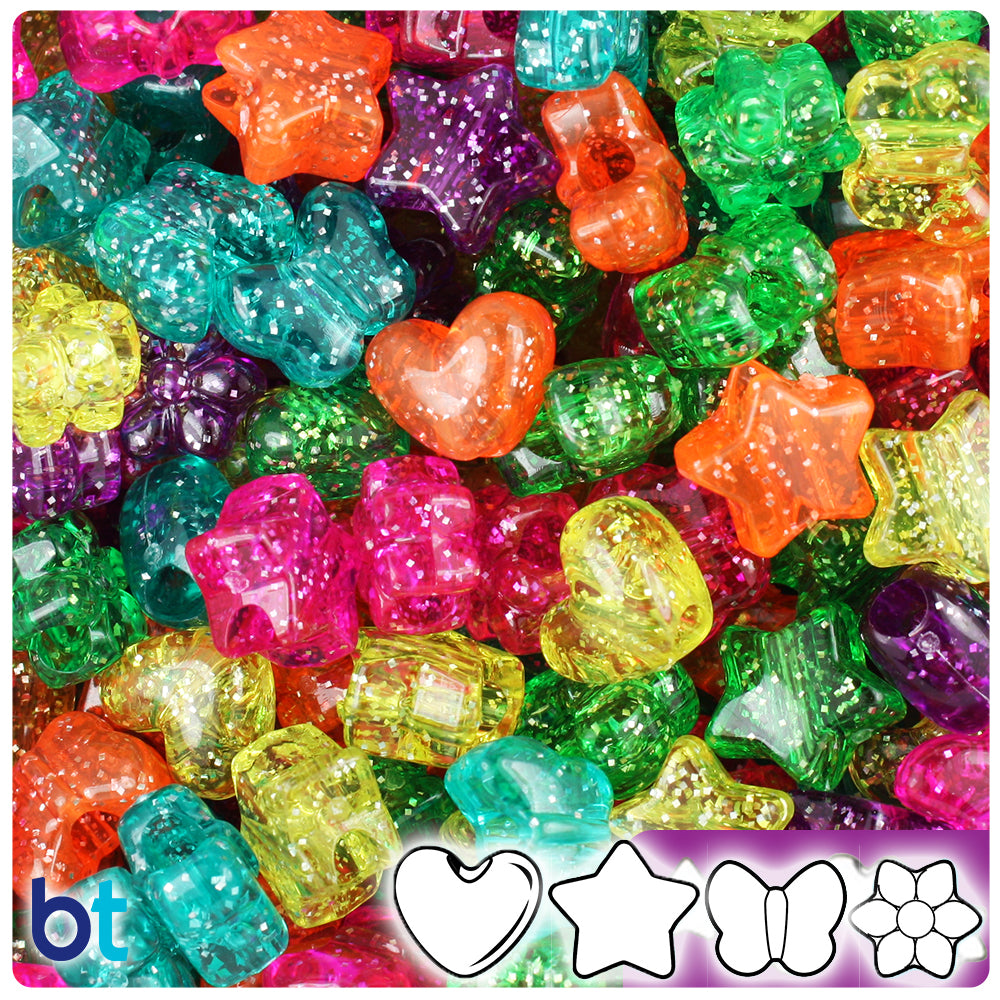 Jelly Sparkle Mix 13mm Small Shape Mix Pony Beads (4oz)