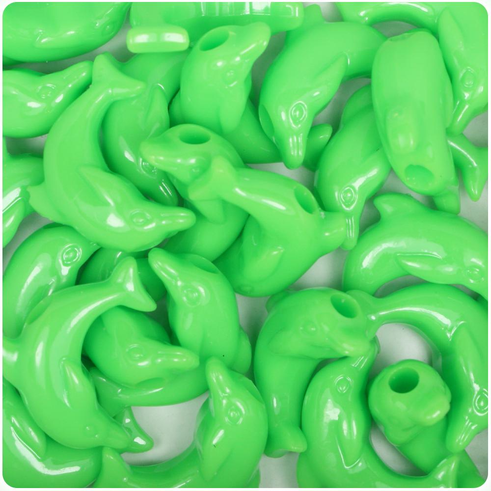 Lime Opaque 25mm Dolphin Pony Beads (8pcs)
