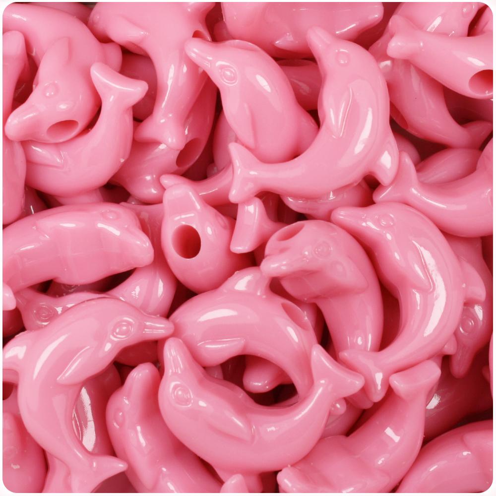 Baby Pink Opaque 25mm Dolphin Pony Beads (8pcs)