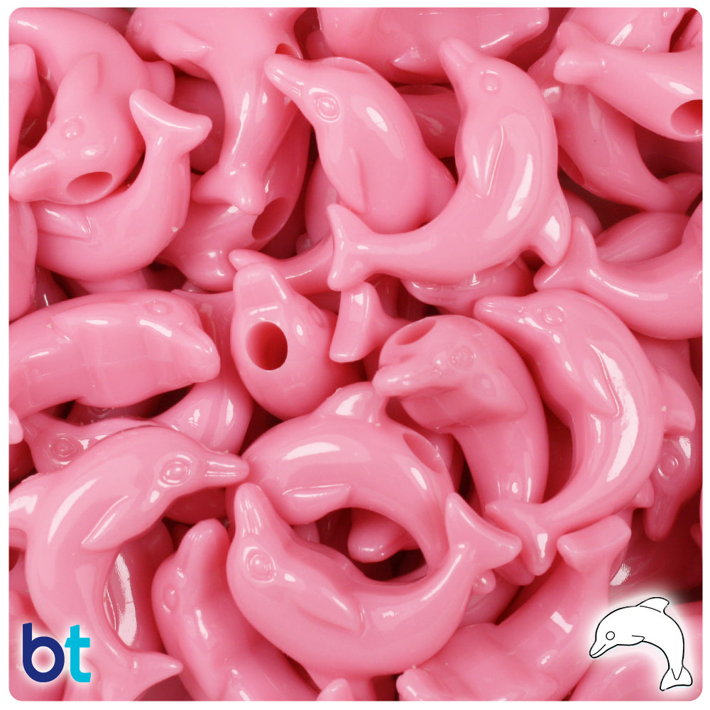 Baby Pink Opaque 25mm Dolphin Pony Beads (24pcs)