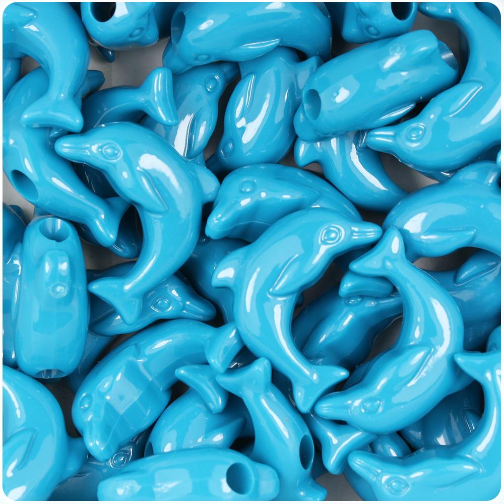 Dark Turquoise Opaque 25mm Dolphin Pony Beads (8pcs)