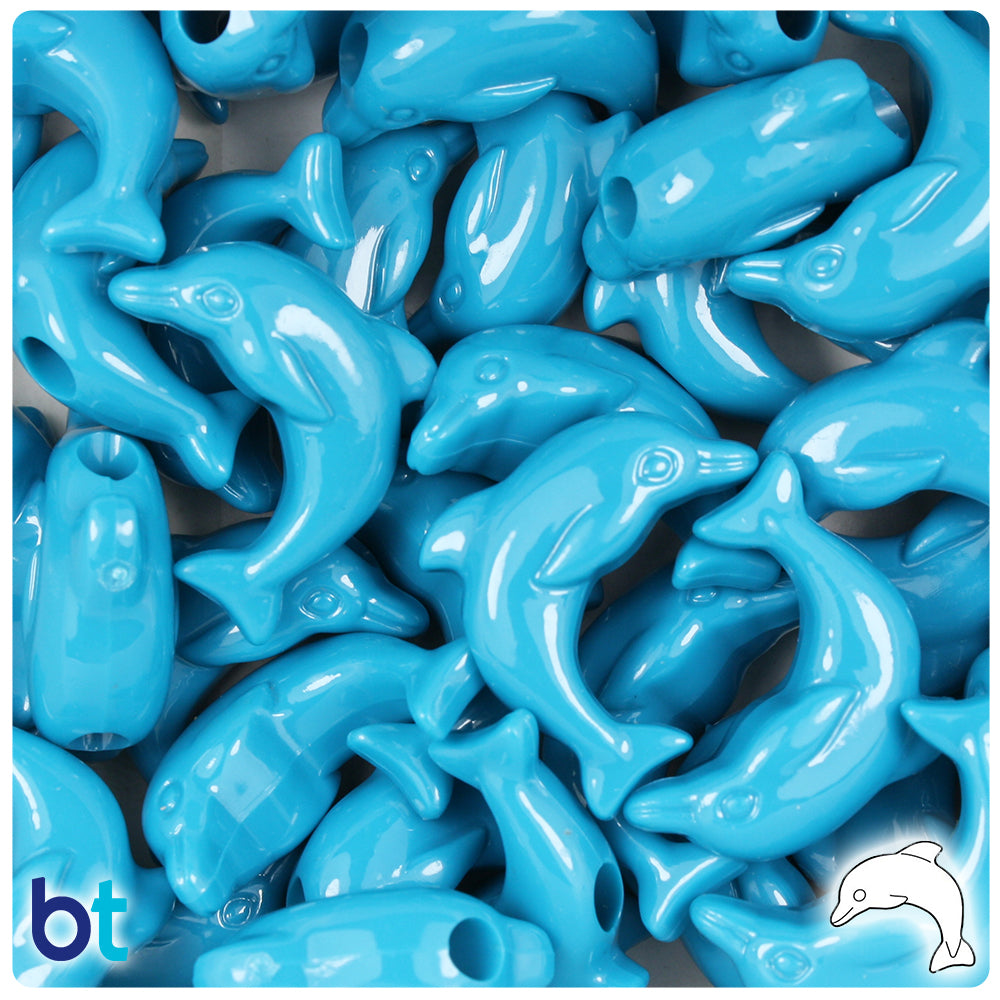 Dark Turquoise Opaque 25mm Dolphin Pony Beads (24pcs)