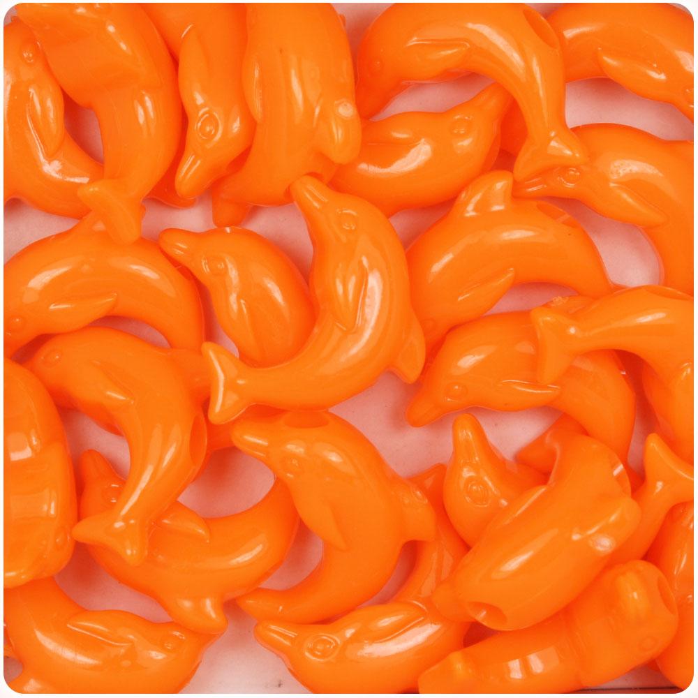 Orange Opaque 25mm Dolphin Pony Beads (8pcs)