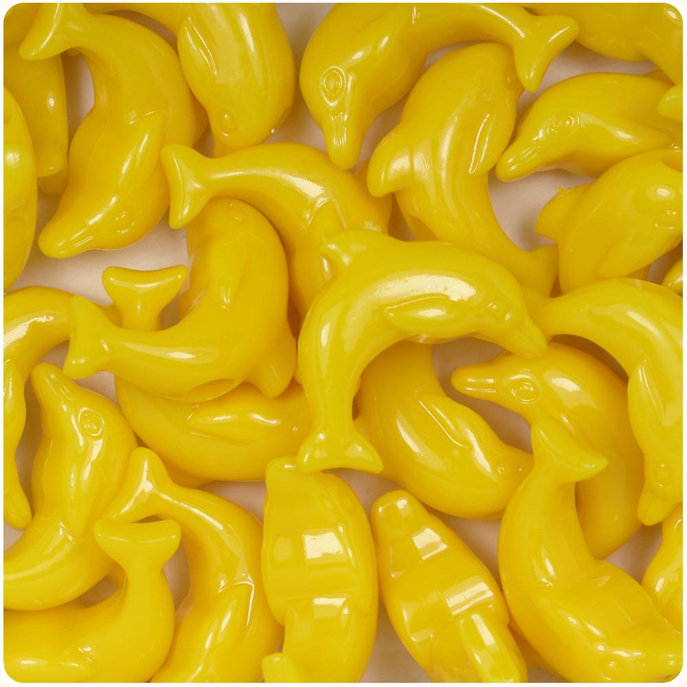 Bright Yellow Opaque 25mm Dolphin Pony Beads (8pcs)