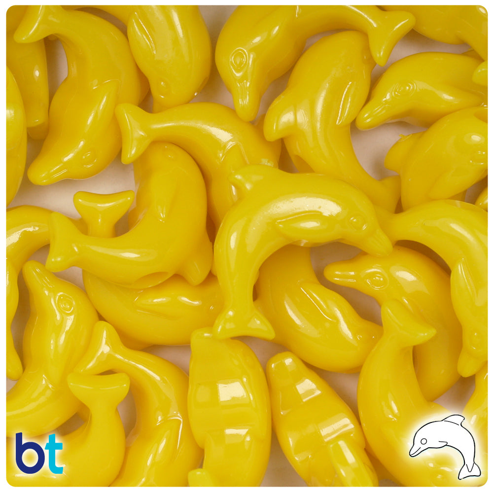 Bright Yellow Opaque 25mm Dolphin Pony Beads (24pcs)