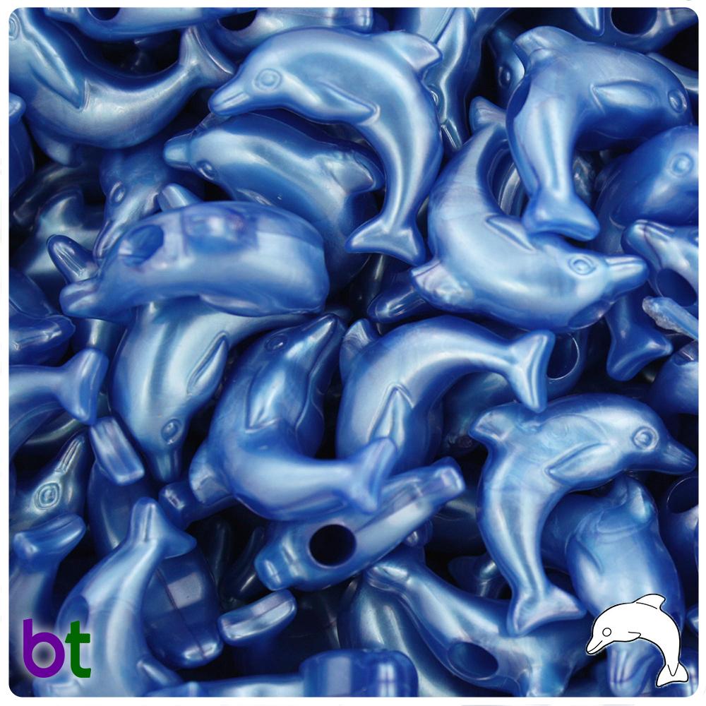 Dark Blue Pearl 25mm Dolphin Pony Beads (8pcs)