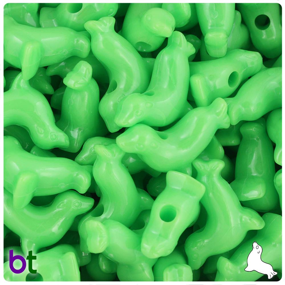 Lime Opaque 24mm Seal Pony Beads (8pcs)