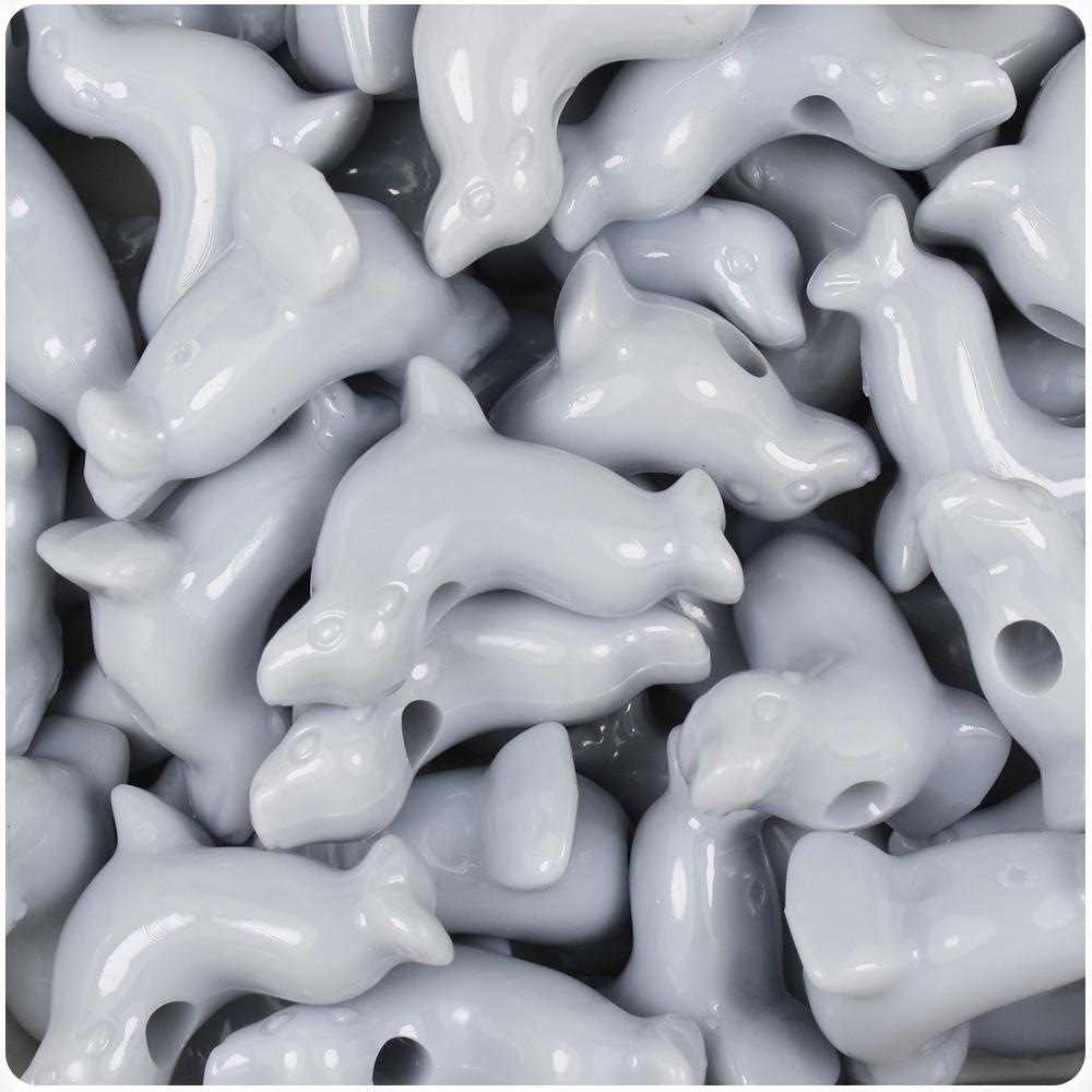 Grey Opaque 24mm Seal Pony Beads (8pcs)