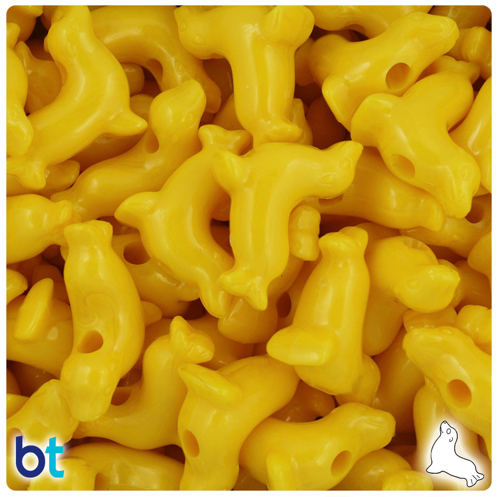Bright Yellow Opaque 24mm Seal Pony Beads (24pcs)
