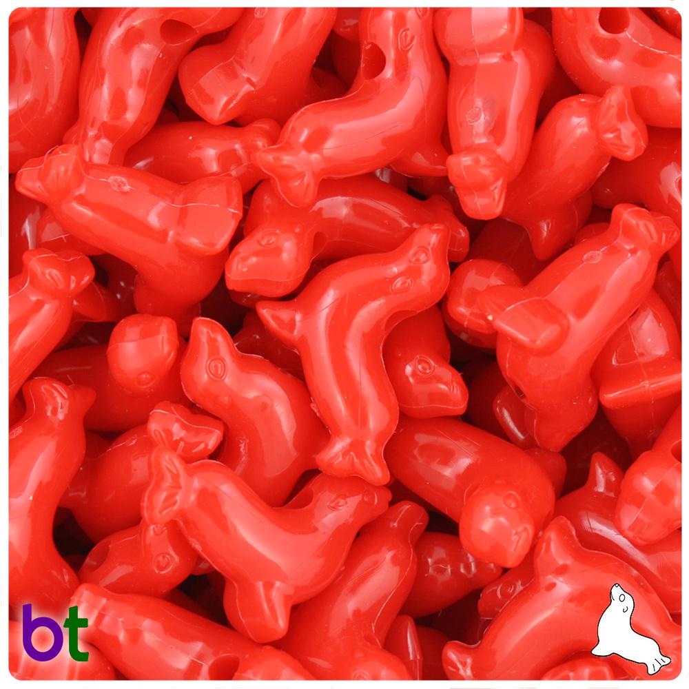 Bright Red Opaque 24mm Seal Pony Beads (8pcs)