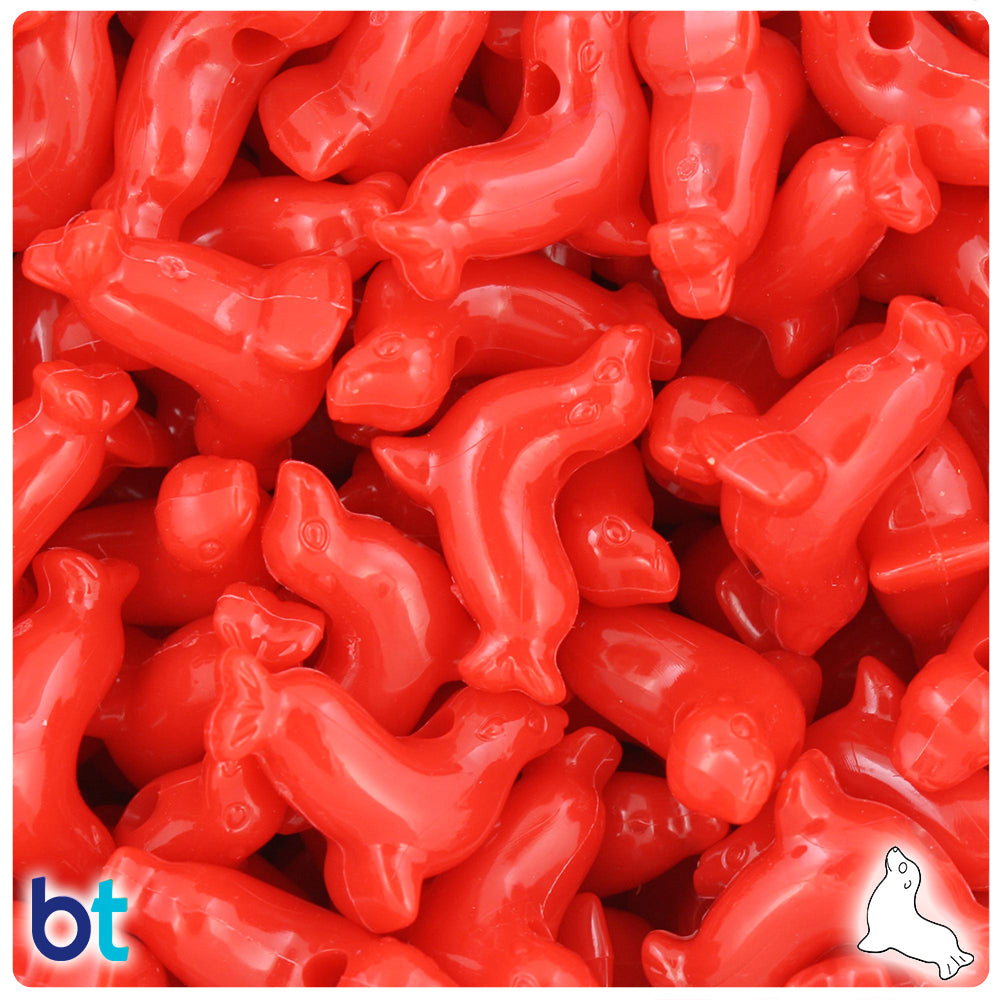 Bright Red Opaque 24mm Seal Pony Beads (24pcs)