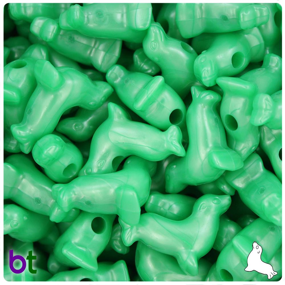 Bright Green Pearl 24mm Seal Pony Beads (8pcs)