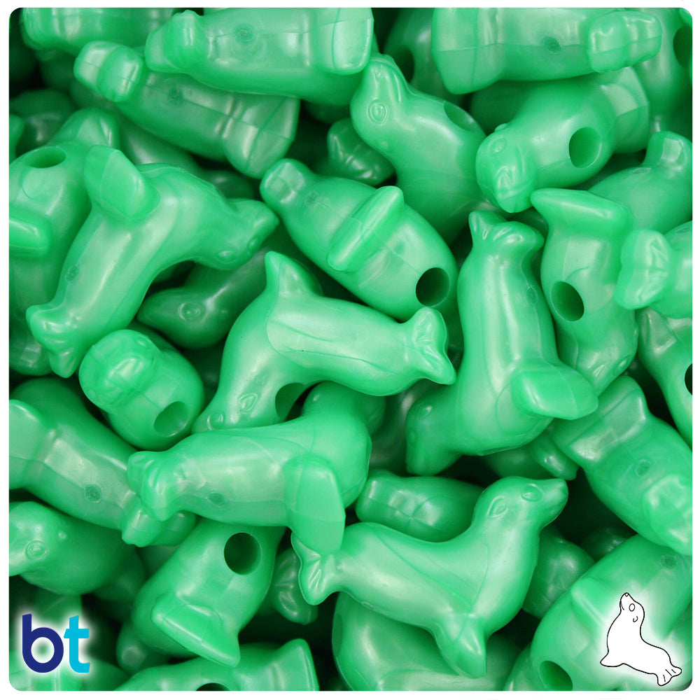 Bright Green Pearl 24mm Seal Pony Beads (24pcs)