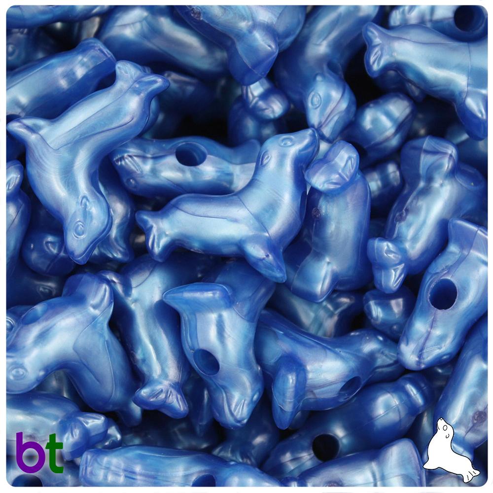 Dark Blue Pearl 24mm Seal Pony Beads (8pcs)
