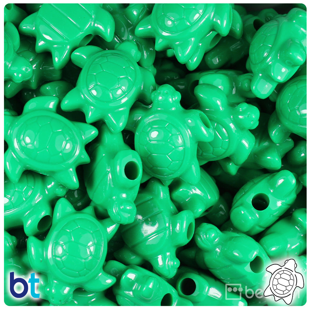Green Opaque 23mm Sea Turtle Pony Beads (24pcs)
