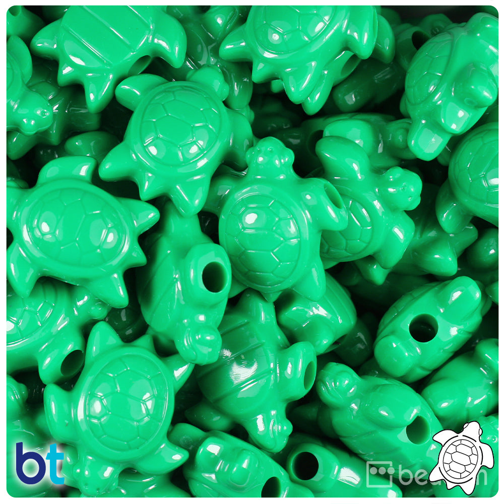 Green Opaque 23mm Sea Turtle Pony Beads (8pcs)