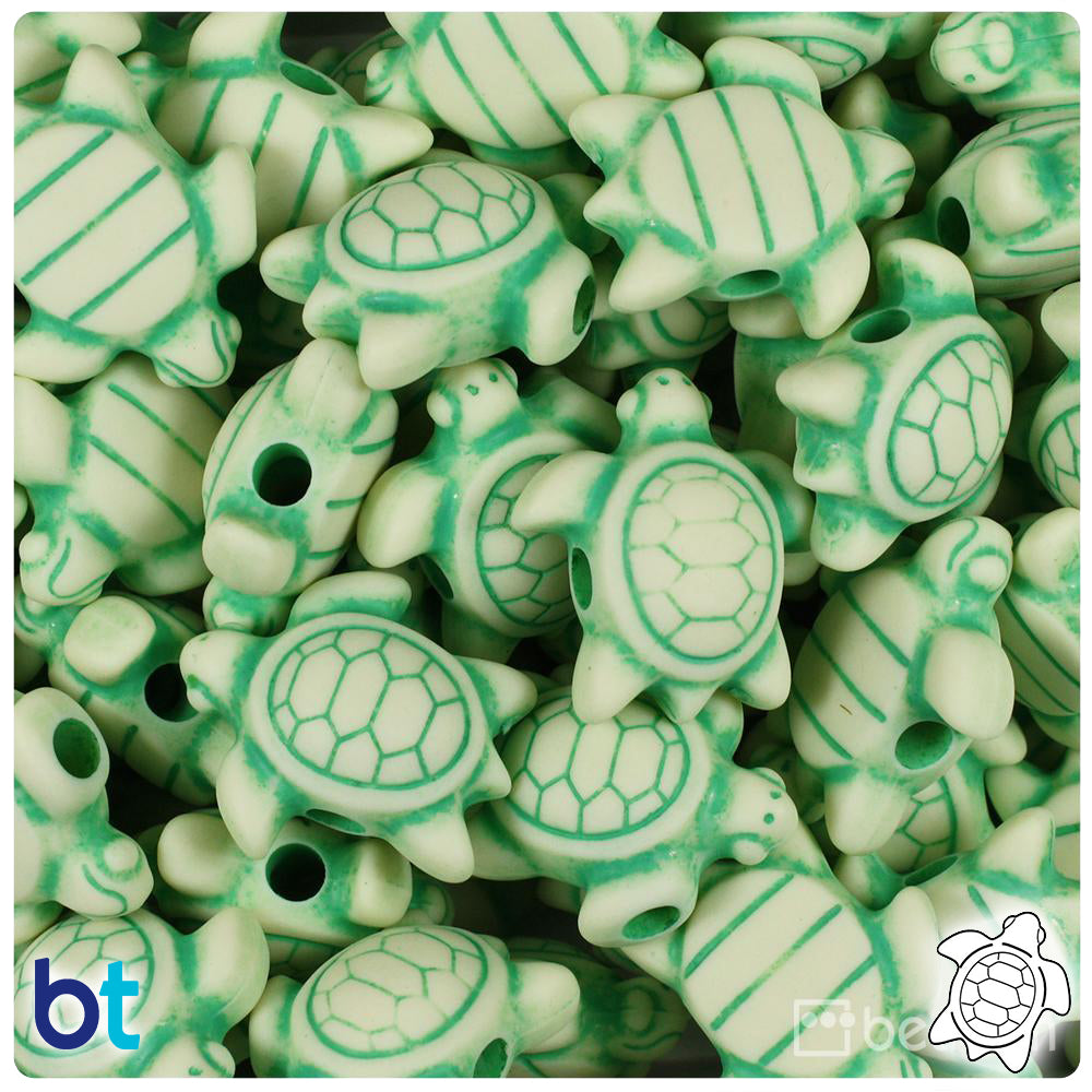 Ivory w/Green Antique 23mm Sea Turtle Pony Beads (24pcs)