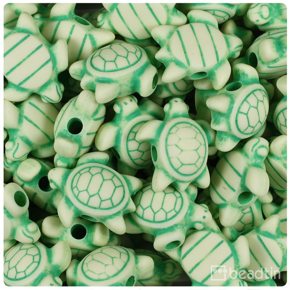 Ivory w/Green Antique 23mm Sea Turtle Pony Beads (8pcs)