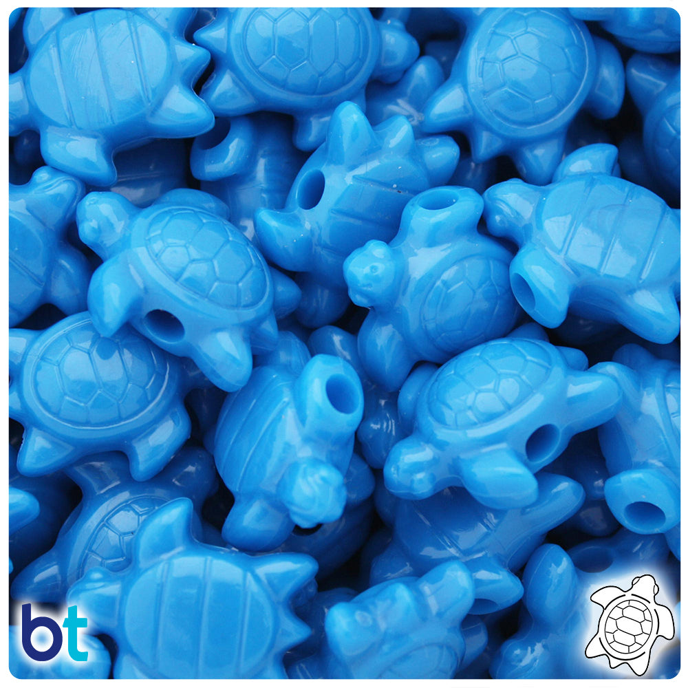 True Blue Neon Bright 23mm Sea Turtle Pony Beads (24pcs)